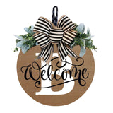 Initial Last Name Year Round Front Door Wreath, Welcome Sign Garland with Bow & Eucalyptus, Personalized Creative 26 Letter Farmhouse Wreath for All Seasons B