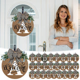 Initial Last Name Year Round Front Door Wreath, Welcome Sign Garland with Bow & Eucalyptus, Personalized Creative 26 Letter Farmhouse Wreath for All Seasons B - Top-Down View