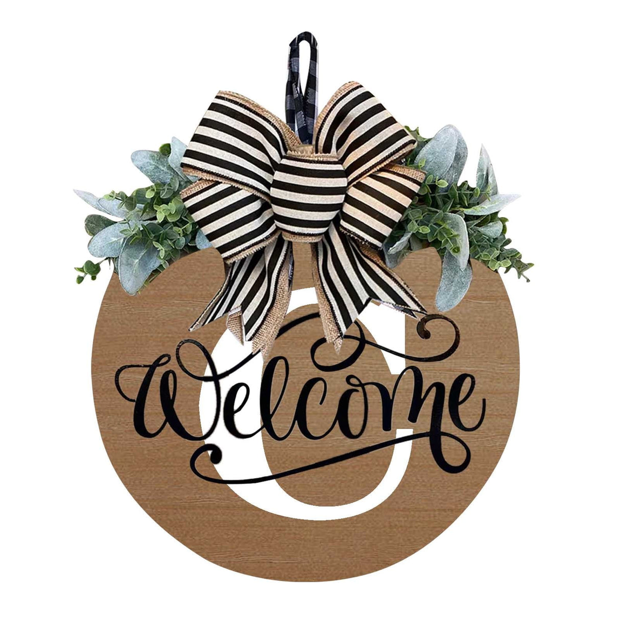 Initial Last Name Year Round Front Door Wreath, Welcome Sign Garland with Bow & Eucalyptus, Personalized Creative 26 Letter Farmhouse Wreath for All Seasons C