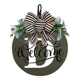 Initial Last Name Year Round Front Door Wreath, Welcome Sign Garland with Bow & Eucalyptus, Personalized Creative 26 Letter Farmhouse Wreath for All Seasons D