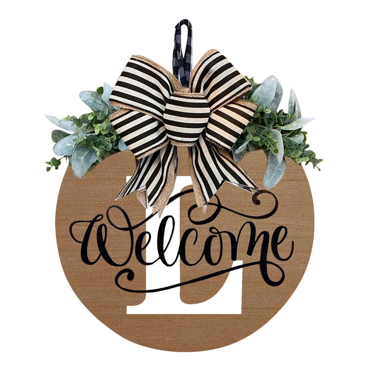 Initial Last Name Year Round Front Door Wreath, Welcome Sign Garland with Bow & Eucalyptus, Personalized Creative 26 Letter Farmhouse Wreath for All Seasons L