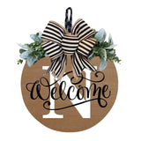 Initial Last Name Year Round Front Door Wreath, Welcome Sign Garland with Bow & Eucalyptus, Personalized Creative 26 Letter Farmhouse Wreath for All Seasons N