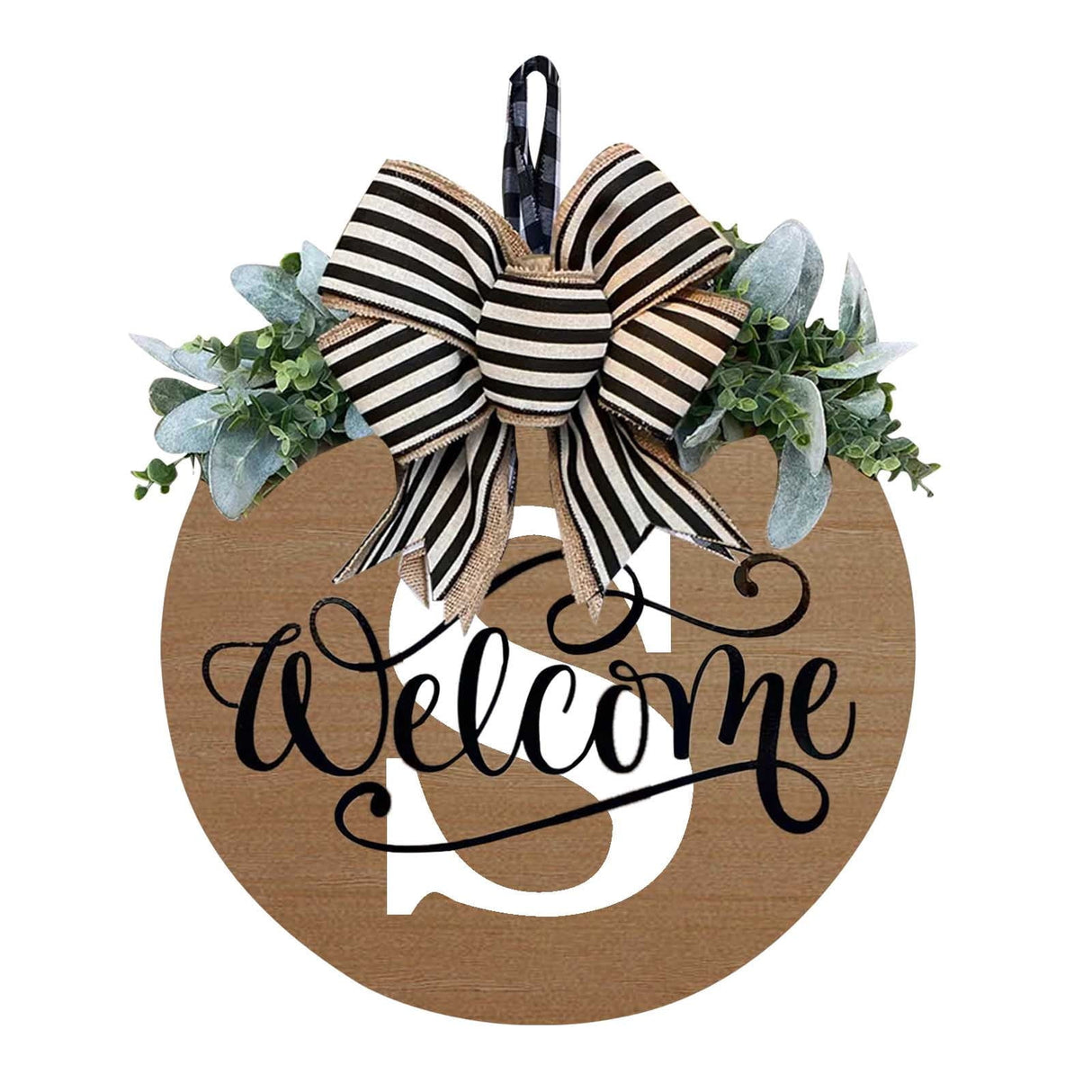 Initial Last Name Year Round Front Door Wreath, Welcome Sign Garland with Bow & Eucalyptus, Personalized Creative 26 Letter Farmhouse Wreath for All Seasons S