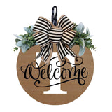 Initial Last Name Year Round Front Door Wreath, Welcome Sign Garland with Bow & Eucalyptus, Personalized Creative 26 Letter Farmhouse Wreath for All Seasons T