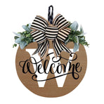 Initial Last Name Year Round Front Door Wreath, Welcome Sign Garland with Bow & Eucalyptus, Personalized Creative 26 Letter Farmhouse Wreath for All Seasons W