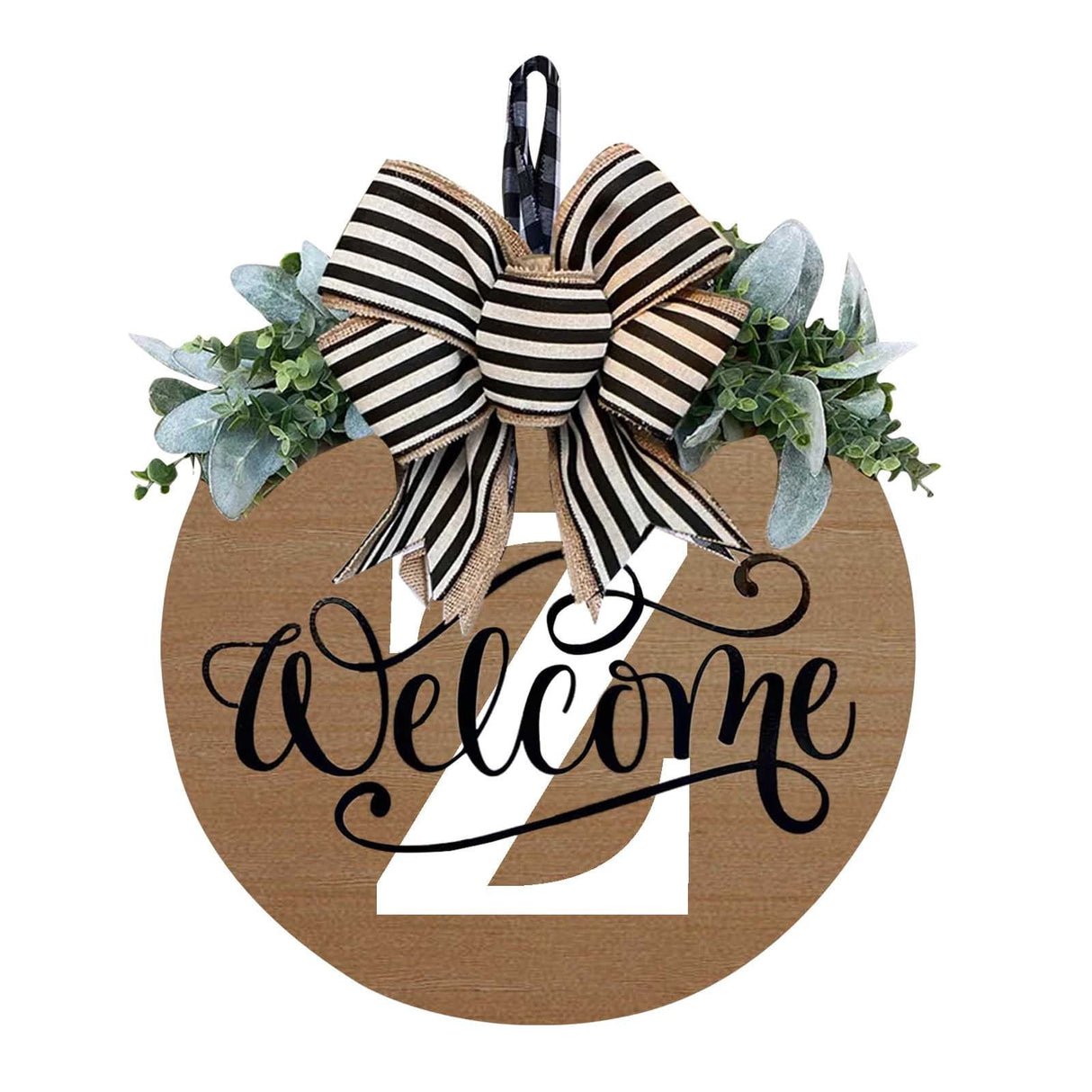 Initial Last Name Year Round Front Door Wreath, Welcome Sign Garland with Bow & Eucalyptus, Personalized Creative 26 Letter Farmhouse Wreath for All Seasons Z
