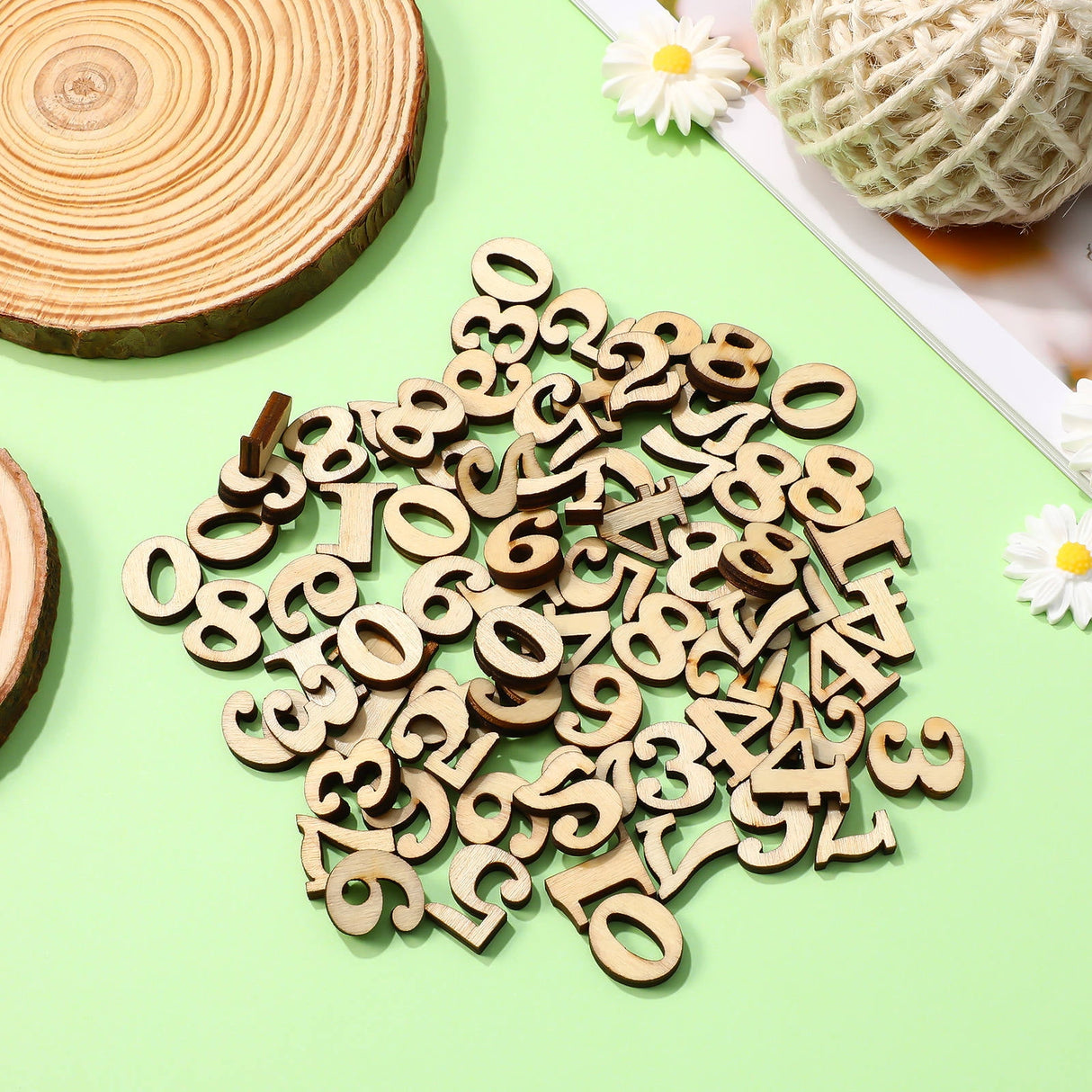 Unfinished Light Brown Wooden Numbers for Crafts and Home Decor Natural Material Art Supplies