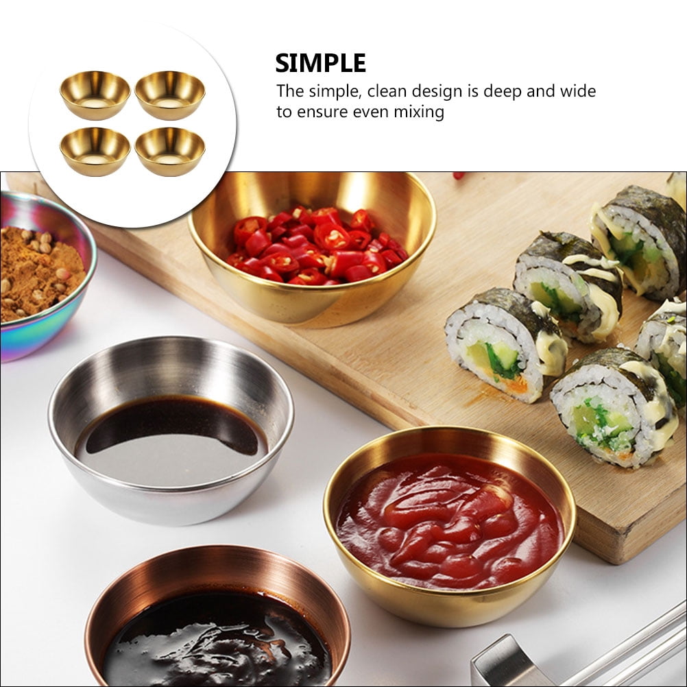 4-Piece Golden Dipping Sauce Dishes Set for Home and Restaurant Use, and Stylish Serving Bowls
