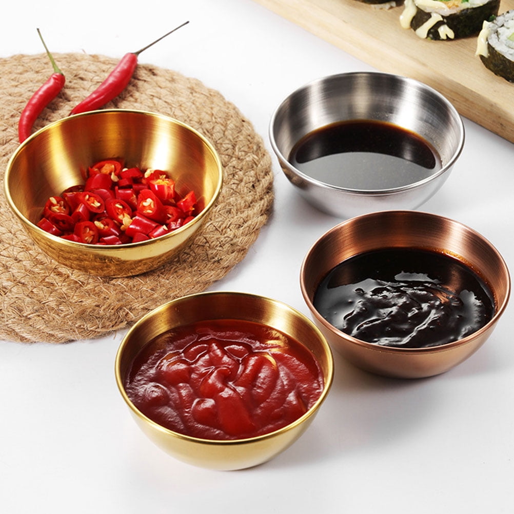 4-Piece Golden Dipping Sauce Dishes Set for Home and Restaurant Use, and Stylish Serving Bowls