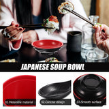 Traditional Japanese Miso Soup Bowl Set, Round Black Ceramic, 10x10x9.5cm, Perfect for Authentic Asian Cuisine