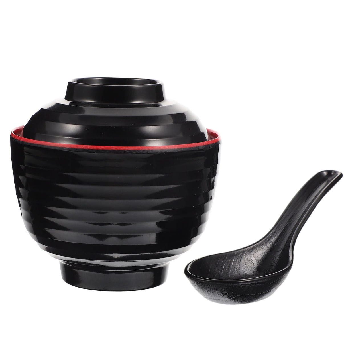 Traditional Japanese Miso Soup Bowl Set, Round Black Ceramic, 10x10x9.5cm, Perfect for Authentic Asian Cuisine