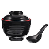 Traditional Japanese Miso Soup Bowl Set, Round Black Ceramic, 10x10x9.5cm, Perfect for Authentic Asian Cuisine - Top-Down View