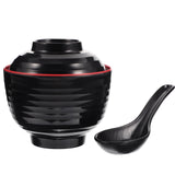 Traditional Japanese Miso Soup Bowl Set, Round Black Ceramic, 10x10x9.5cm, Perfect for Authentic Asian Cuisine - Rear View