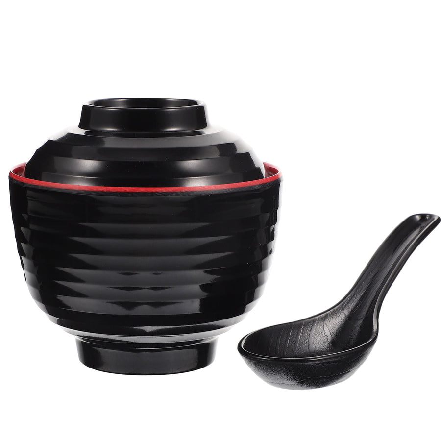 Traditional Japanese Miso Soup Bowl Set, Round Black Ceramic, 10x10x9.5cm, Perfect for Authentic Asian Cuisine