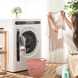 1Pcs Portable Laundry Basket Pink Hollow Laundry Management with Handle PP - Side View