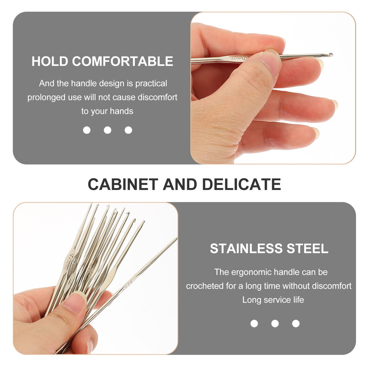 3-Pack Lightweight Stainless Steel Crochet Hooks for Knitting, Sewing, and Hand Crafting Supplies