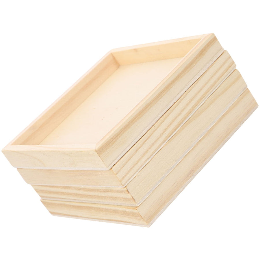 4-Piece Khaki Wood Puzzle Organizer Set - Storage Boxes for Kids Building Blocks and Toy Storage
