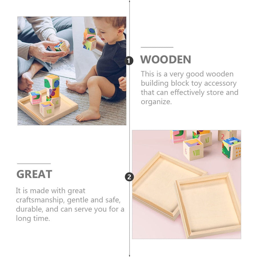 4-Piece Khaki Wood Puzzle Organizer Set - Storage Boxes for Kids Building Blocks and Toy Storage
