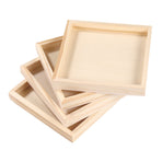4-Piece Khaki Wood Puzzle Organizer Set - Storage Boxes for Kids Building Blocks and Toy Storage