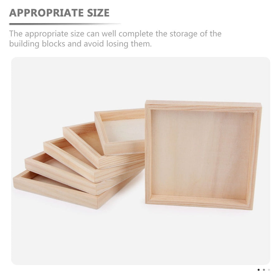 4-Piece Khaki Wood Puzzle Organizer Set - Storage Boxes for Kids Building Blocks and Toy Storage