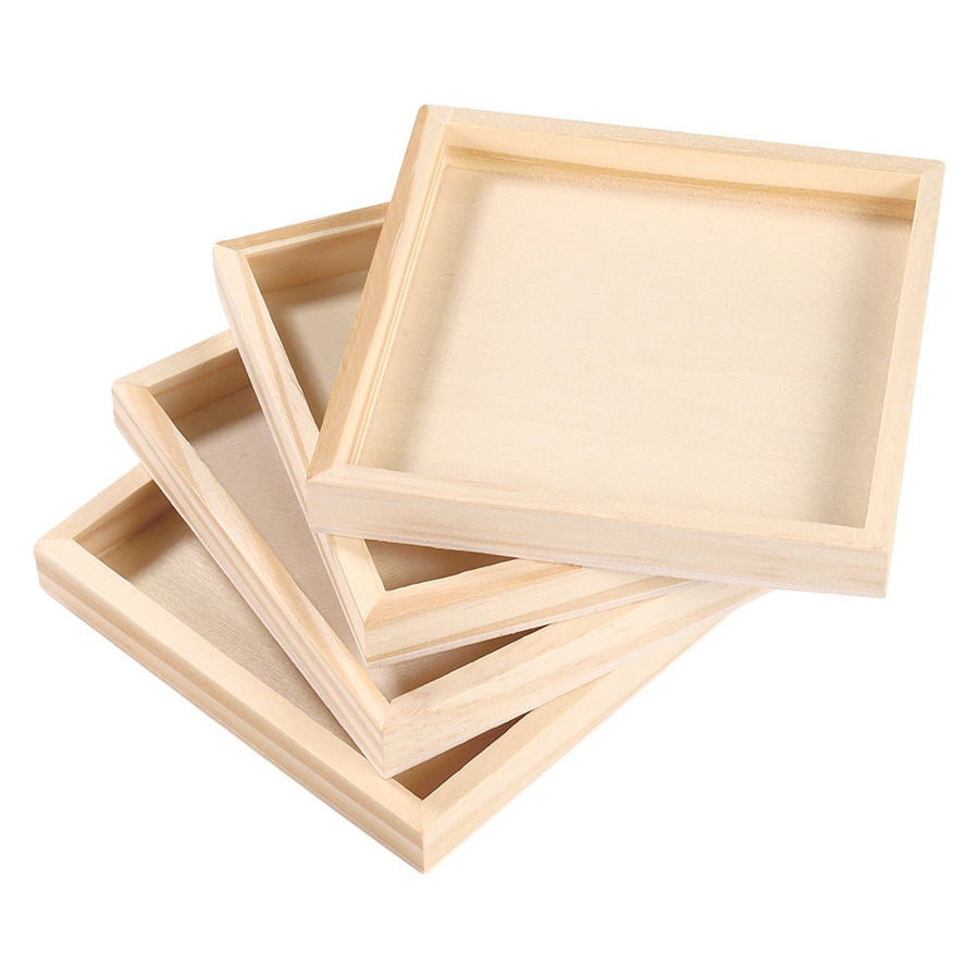 4-Piece Khaki Wood Puzzle Organizer Set - Storage Boxes for Kids Building Blocks and Toy Storage