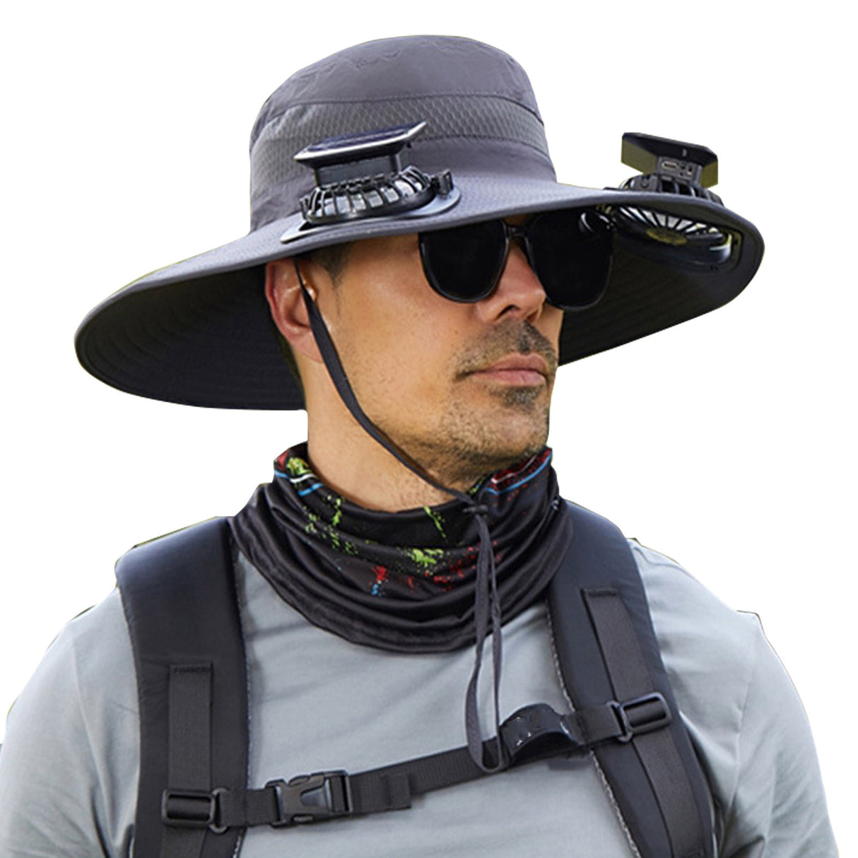 Solar Fan Hat Wide Brim Solar Fan Hat Outdoor Wide Brim Sun Hat with Solar Fan Fishing Hat, Removable & USB Charging Fan A-Dark Gray