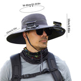 Solar Fan Hat Wide Brim Solar Fan Hat Outdoor Wide Brim Sun Hat with Solar Fan Fishing Hat, Removable & USB Charging Fan A-Dark Gray - Front View