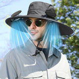 Solar Fan Hat Wide Brim Solar Fan Hat Outdoor Wide Brim Sun Hat with Solar Fan Fishing Hat, Removable & USB Charging Fan B-Dark Gray