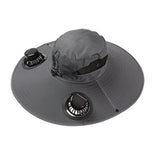 Solar Fan Hat Wide Brim Solar Fan Hat Outdoor Wide Brim Sun Hat with Solar Fan Fishing Hat, Removable & USB Charging Fan B-Dark Gray - Front View