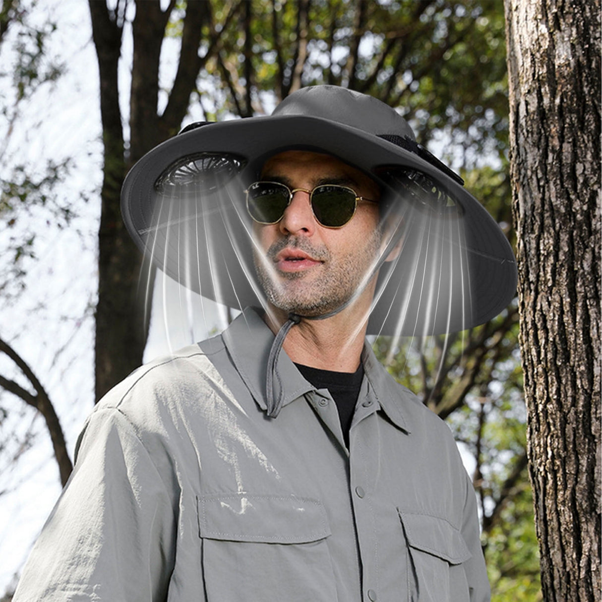 Solar Fan Hat Wide Brim Solar Fan Hat Outdoor Wide Brim Sun Hat with Solar Fan Fishing Hat, Removable & USB Charging Fan B-Dark Gray