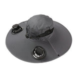 Solar Fan Hat Wide Brim Solar Fan Hat Outdoor Wide Brim Sun Hat with Solar Fan Fishing Hat, Removable & USB Charging Fan C-Dark Gray - Top-Down View