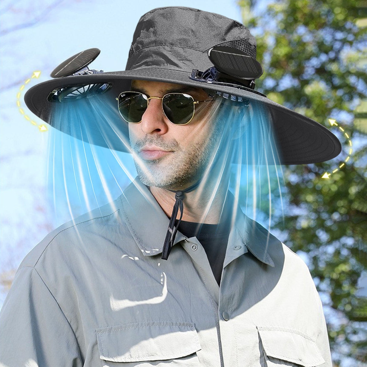 Solar Fan Hat Wide Brim Solar Fan Hat Outdoor Wide Brim Sun Hat with Solar Fan Fishing Hat, Removable & USB Charging Fan C-Dark Gray