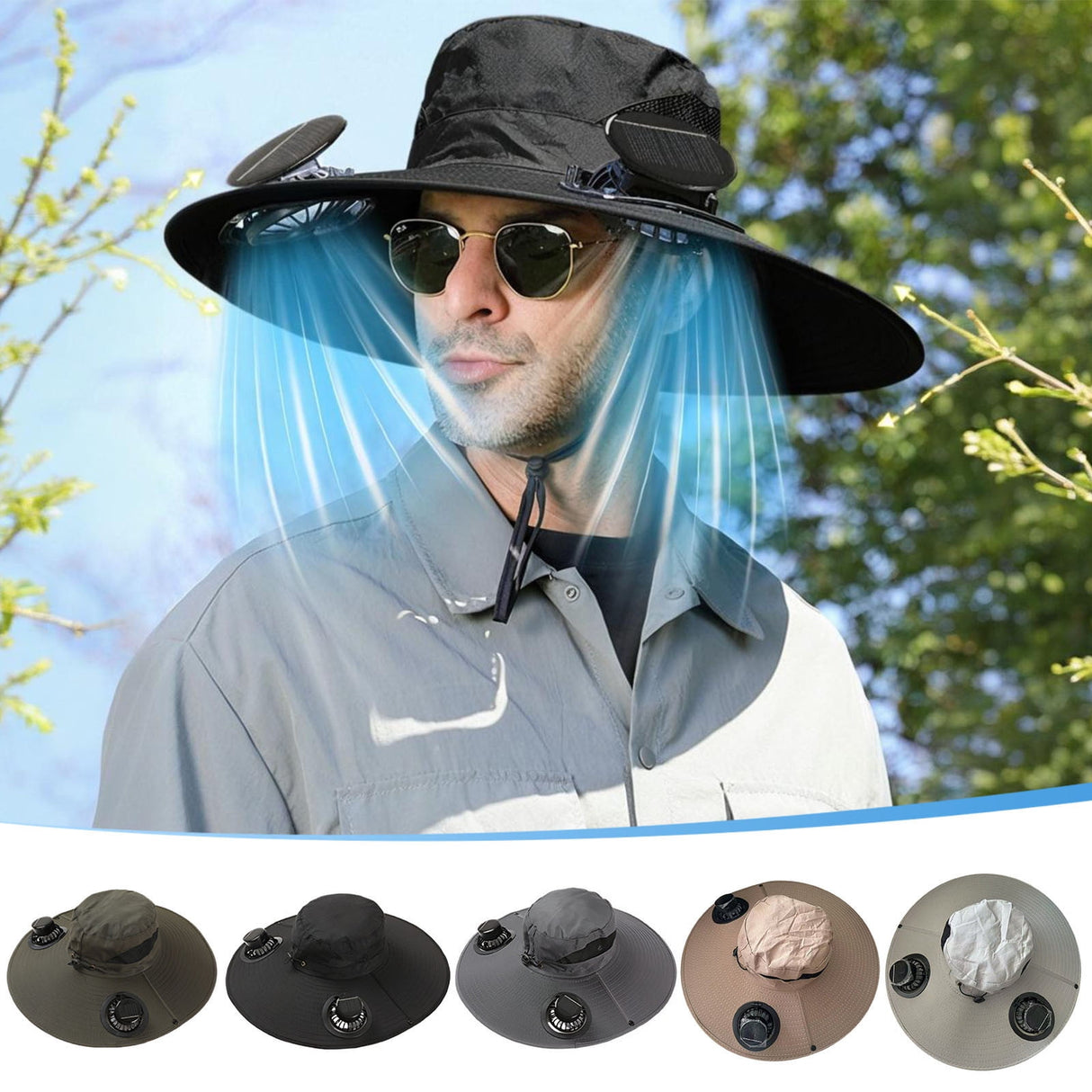 Solar Fan Hat Wide Brim Solar Fan Hat Outdoor Wide Brim Sun Hat with Solar Fan Fishing Hat, Removable & USB Charging Fan C-Dark Gray