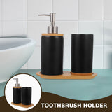 1 Set Black Ceramic Bamboo Bathroom Essentials Toothbrush Holder Soap Dispenser Storage