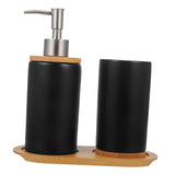 1 Set Black Ceramic Bamboo Bathroom Essentials Toothbrush Holder Soap Dispenser Storage