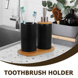 1 Set Black Ceramic Bamboo Bathroom Essentials Toothbrush Holder Soap Dispenser Storage