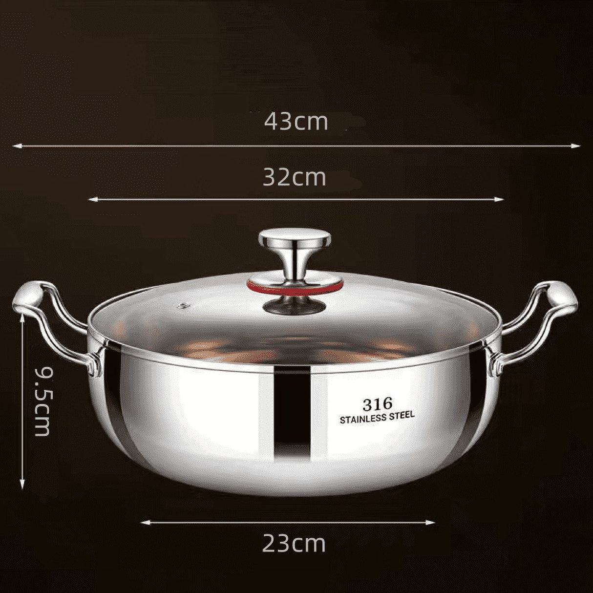316 Stainless Steel Hot Pot with Lid Large Pots for Cooking Thick Bottom Stew Soup Pots with Lid Stockpot for Pasta, Soup, Simmer Kitchens Appliances Multicolor