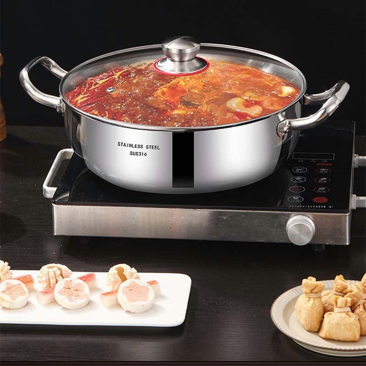 316 Stainless Steel Hot Pot with Lid Large Pots for Cooking Thick Bottom Stew Soup Pots with Lid Stockpot for Pasta, Soup, Simmer Kitchens Appliances Multicolor