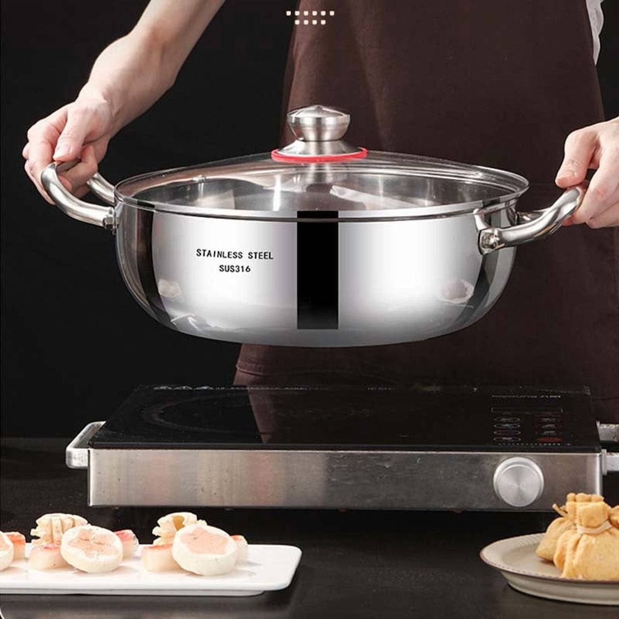 316 Stainless Steel Hot Pot with Lid Large Pots for Cooking Thick Bottom Stew Soup Pots with Lid Stockpot for Pasta, Soup, Simmer Kitchens Appliances Multicolor