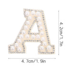 White Letter Iron-On Patches with Embellishments for Clothing Decoration, 26 Pieces Polyester Set