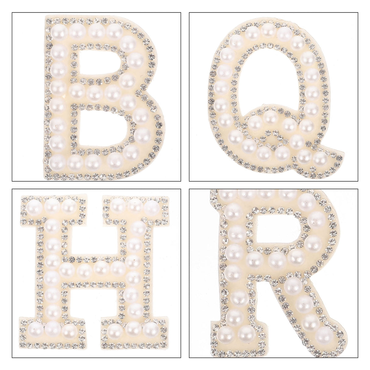 White Letter Iron-On Patches with Embellishments for Clothing Decoration, 26 Pieces Polyester Set