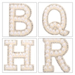 White Letter Iron-On Patches with Embellishments for Clothing Decoration, 26 Pieces Polyester Set