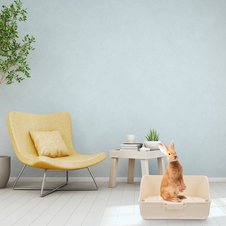 Pet Litter Box White Plastic, Durable for Rabbit and Small Animal Use