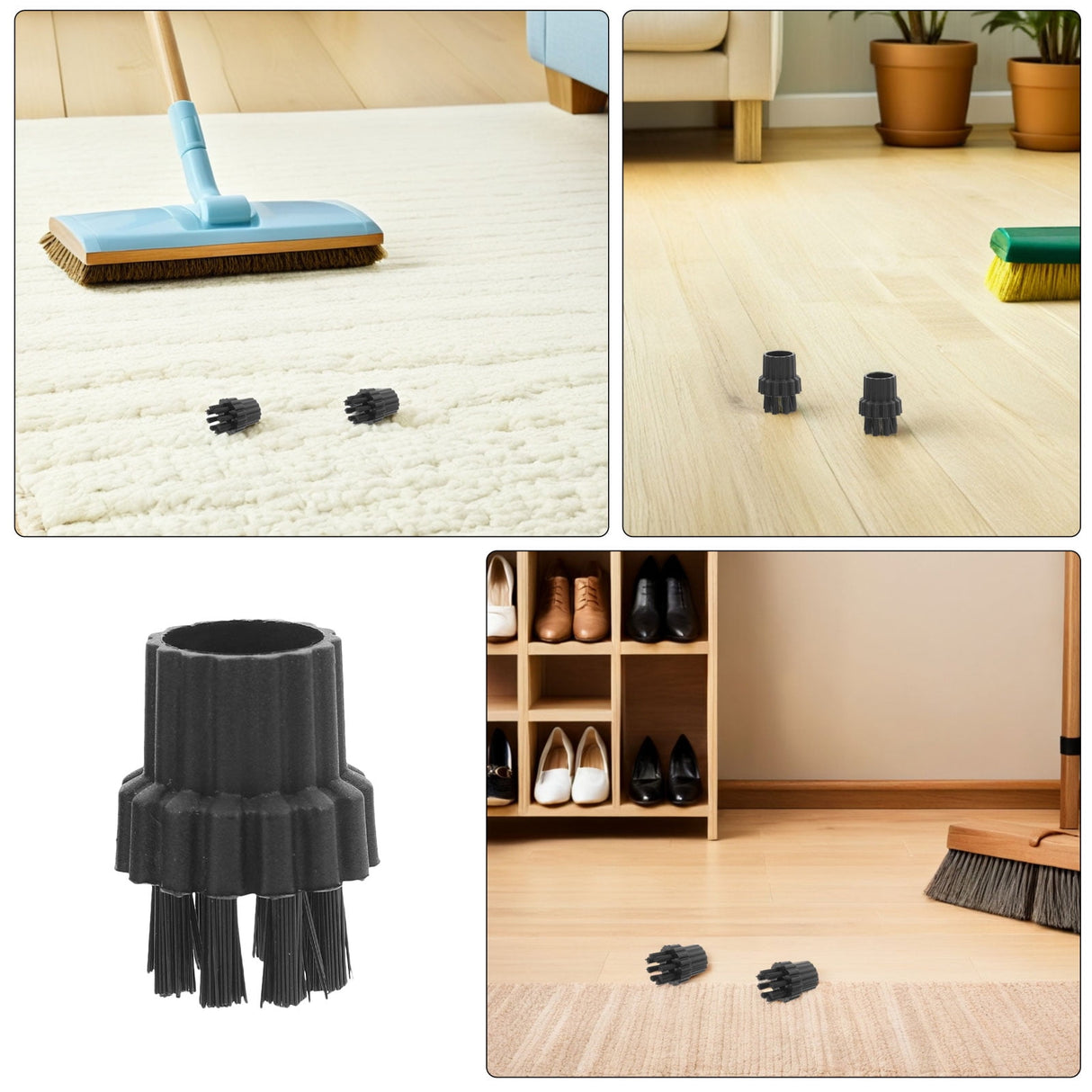 12Pcs Steamer Brush Attachments for Steam Cleaner Mop with Black Nylon Bristles for Effective Cleaning