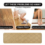 Chmadoxn 4-Piece Non-Slip Stair Treads, Self-Adhesive Striped Carpet Mats, Absorbent & Quiet Step Pads, Can Be Cut to Fit, Washable for Indoor Staircase Safety\u200b\u200b Beige