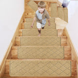 Chmadoxn 4-Piece Non-Slip Stair Treads, Self-Adhesive Striped Carpet Mats, Absorbent & Quiet Step Pads, Can Be Cut to Fit, Washable for Indoor Staircase Safety\u200b\u200b Beige