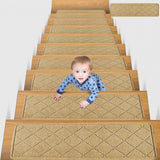 Chmadoxn 4-Piece Non-Slip Stair Treads, Self-Adhesive Striped Carpet Mats, Absorbent & Quiet Step Pads, Can Be Cut to Fit, Washable for Indoor Staircase Safety\u200b\u200b Beige - Extra Image