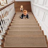 Chmadoxn 4-Piece Non-Slip Stair Treads, Self-Adhesive Striped Carpet Mats, Absorbent & Quiet Step Pads, Can Be Cut to Fit, Washable for Indoor Staircase Safety\u200b\u200b Brown