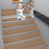 Chmadoxn 4-Piece Non-Slip Stair Treads, Self-Adhesive Striped Carpet Mats, Absorbent & Quiet Step Pads, Can Be Cut to Fit, Washable for Indoor Staircase Safety\u200b\u200b Brown 1