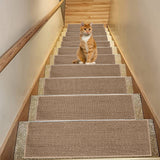 Chmadoxn 4-Piece Non-Slip Stair Treads, Self-Adhesive Striped Carpet Mats, Absorbent & Quiet Step Pads, Can Be Cut to Fit, Washable for Indoor Staircase Safety\u200b\u200b Brown 1 - Rear View